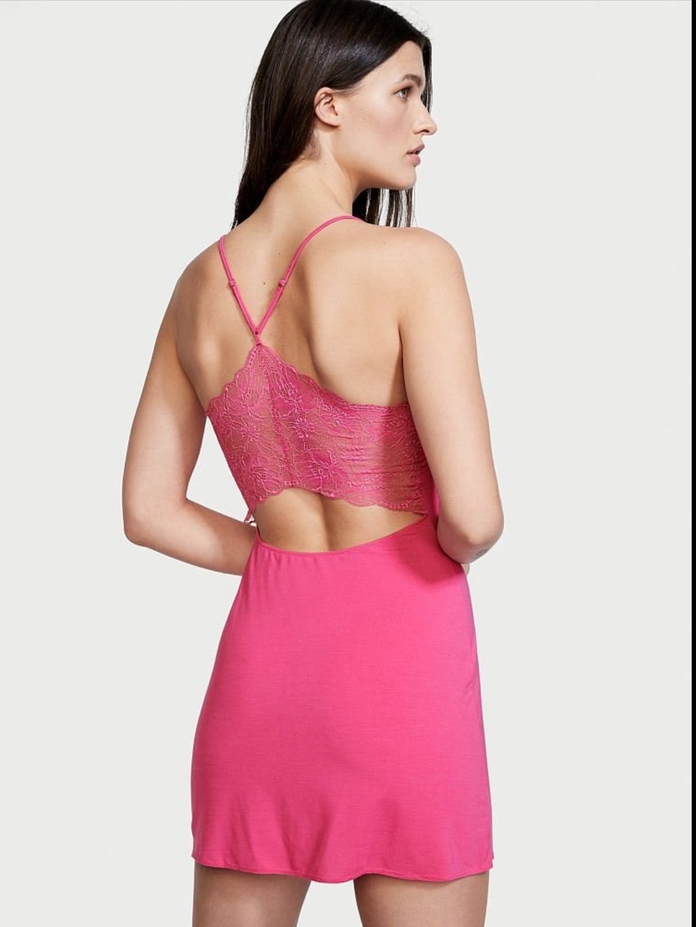 Victoria's Secret Hot Pink Lace-Back Modal Mini Slip